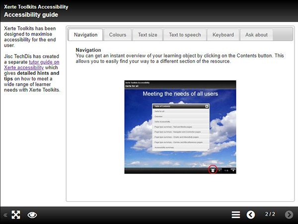 Accessibility guidance for users Accessibility guidance for users