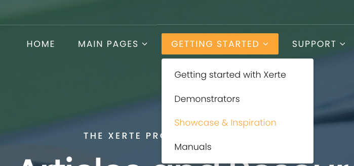 Getting started menu where the showcase links can be found.