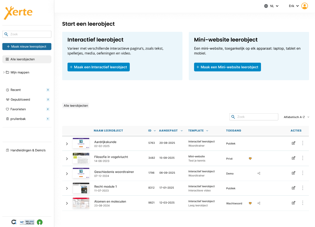 preview of new user interface for Xerte